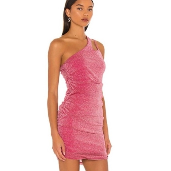 Superdown Jayden One Shoulder Mini Dress in Pink Glitter - Picture 2 of 9